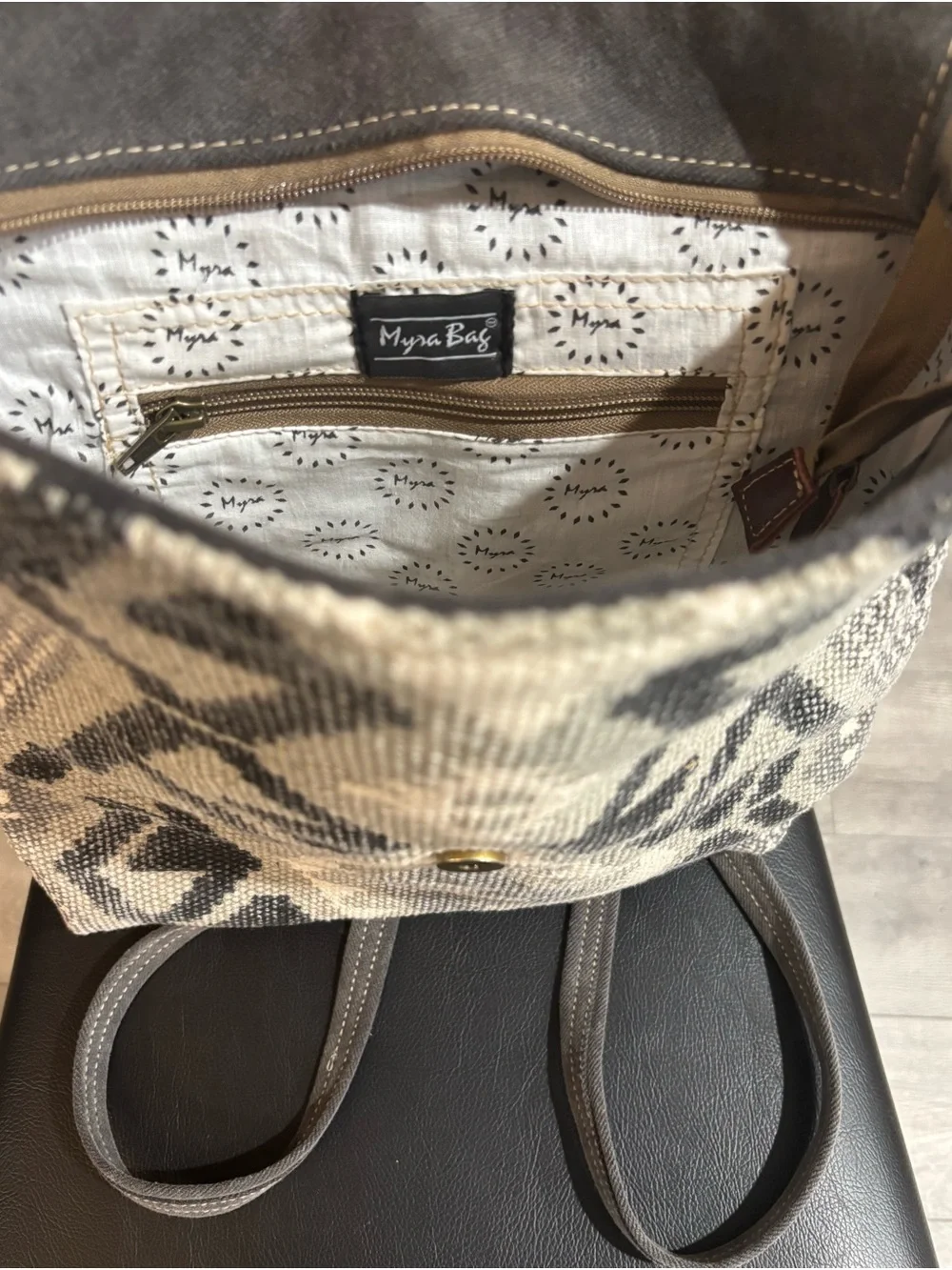 NWT Myra Bag Gray and Cream Woven Geometric Backpack